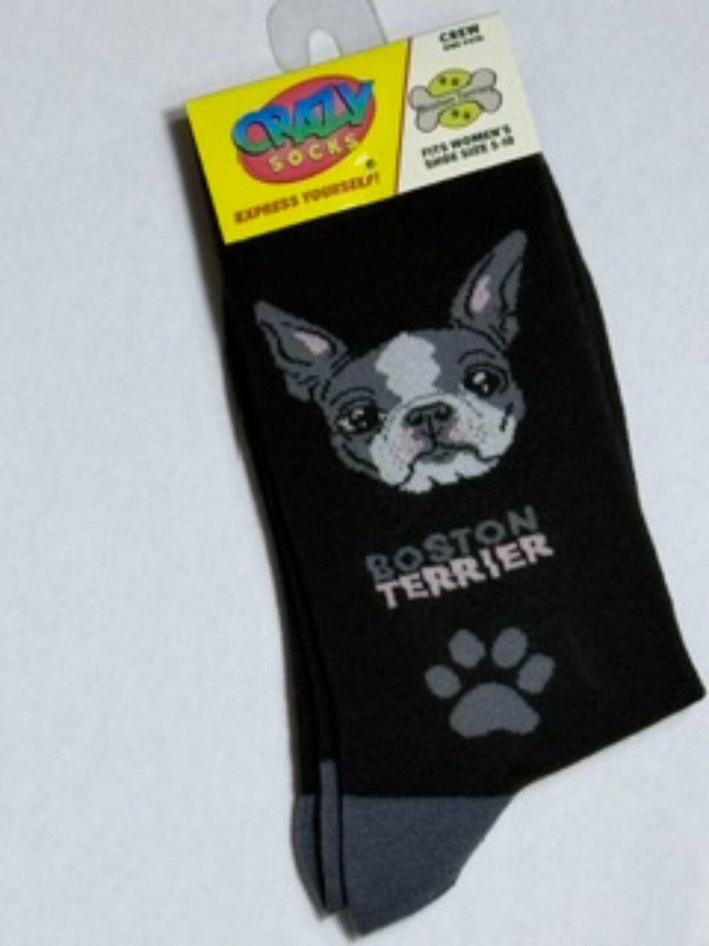 Boston Terrier Crew Socks - Black & Gray Women's size 5-10   NWT